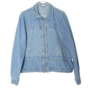 Vintage 80s 90s Jean Jacket Womens Size XL Saint Germain Paris Blue Zip Up Denim